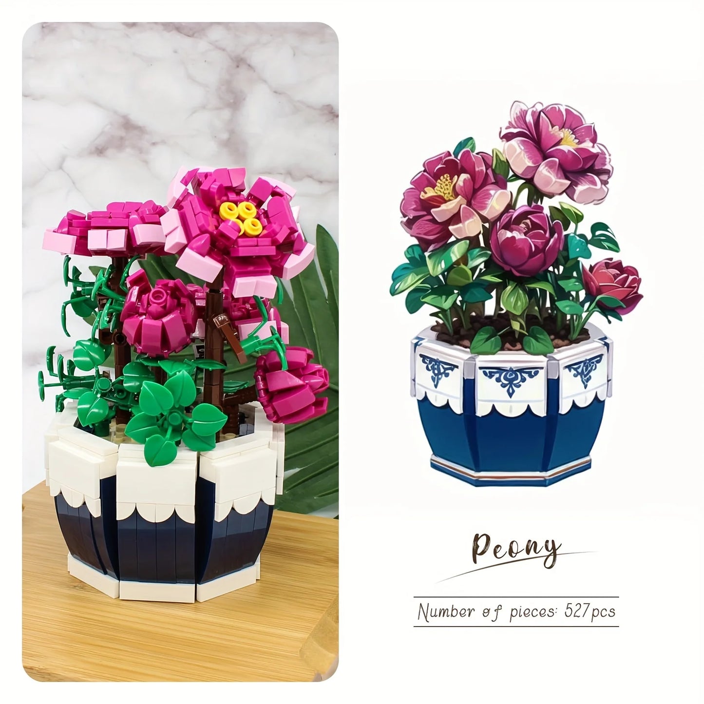 Exquisite Building Blocks Kit Peony Flower Bouquet For Home Decoration Valentines Day Mothers Day Adults - ToylandEU