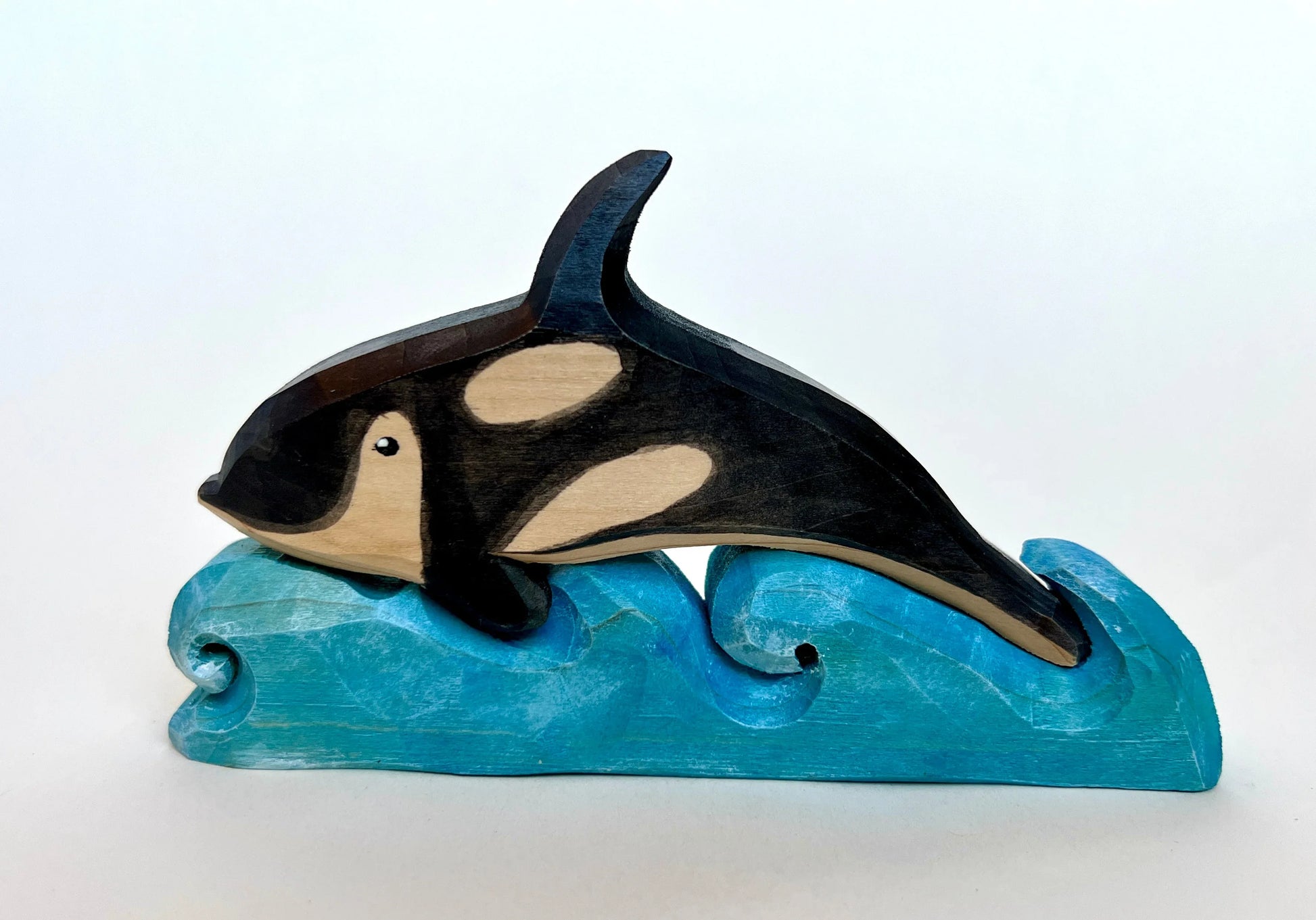 Exquisitely Hand Carved Orca Riding The Wave Wooden Toy - ToylandEU