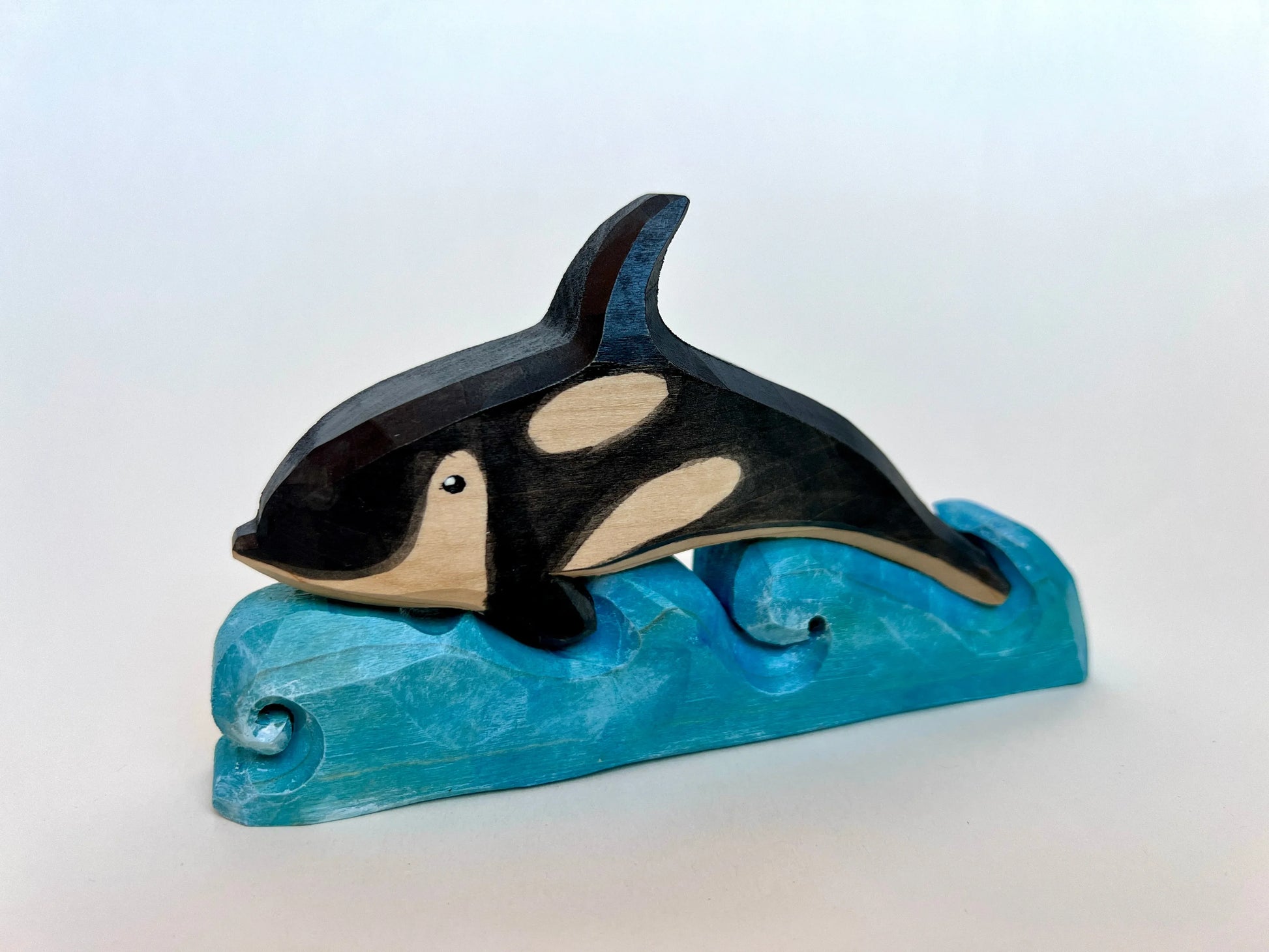 Exquisitely Hand Carved Orca Riding The Wave Wooden Toy - ToylandEU