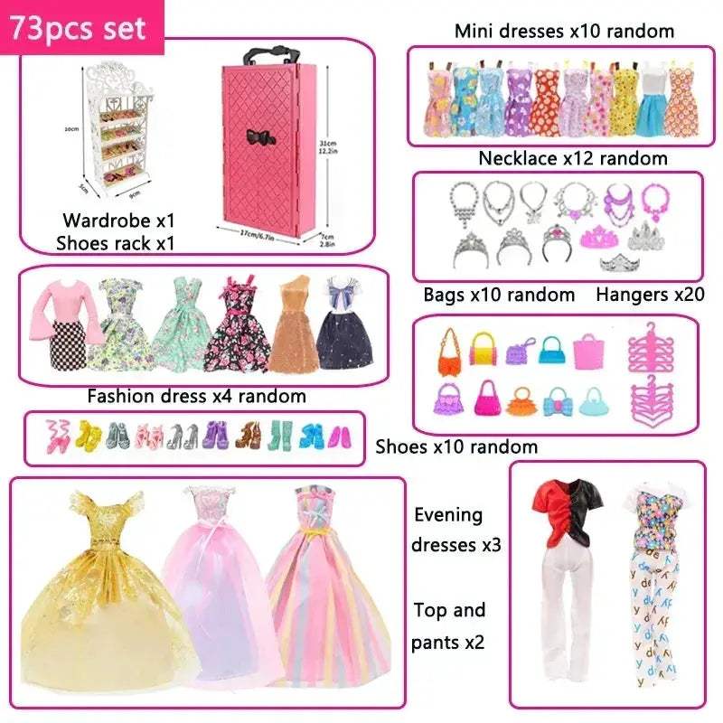 Extensive Doll Accessories Wardrobe Set With 73 Pieces - ToylandEU