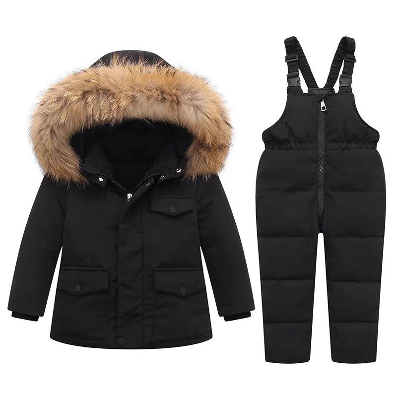 Extreme Cold Weather Kids Down Jacket Real Fur Trim Unisex - ToylandEU