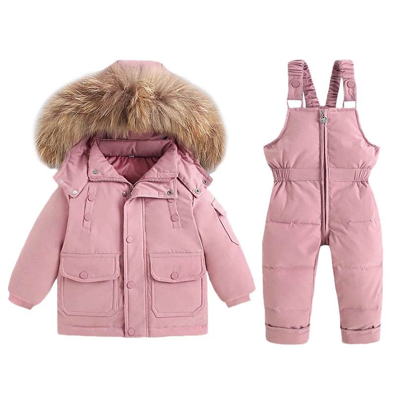 Extreme Warmth Kids Ski Suit Set Real Fur Collar Unisex - ToylandEU