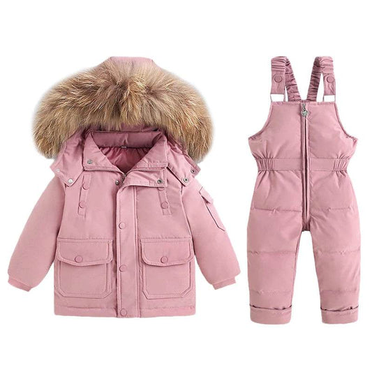 Extreme Warmth Kids Ski Suit Set Real Fur Collar Unisex - ToylandEU
