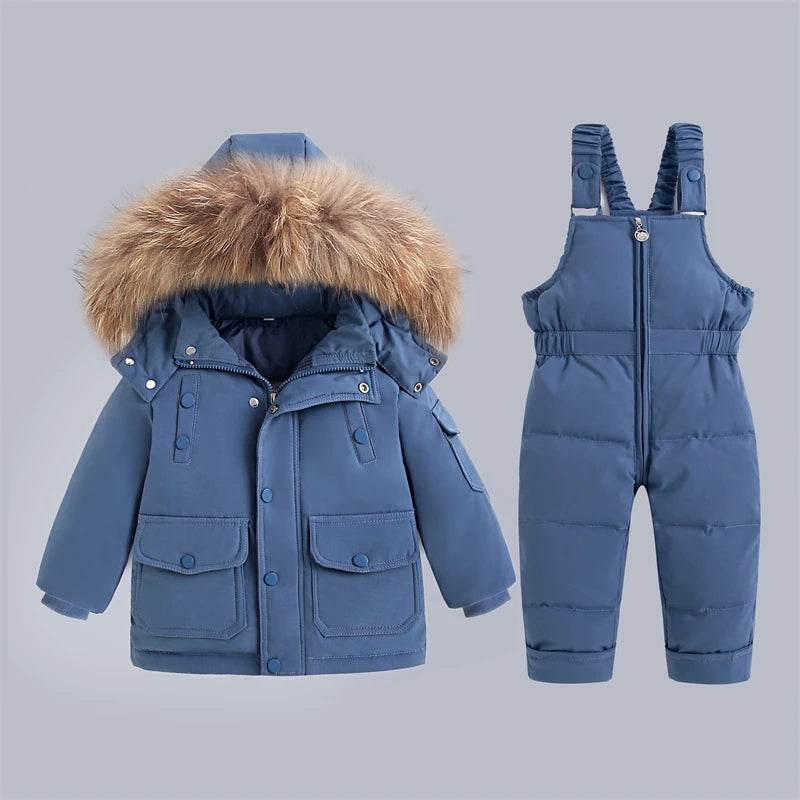 Extreme Warmth Kids Ski Suit Set Real Fur Collar Unisex - ToylandEU