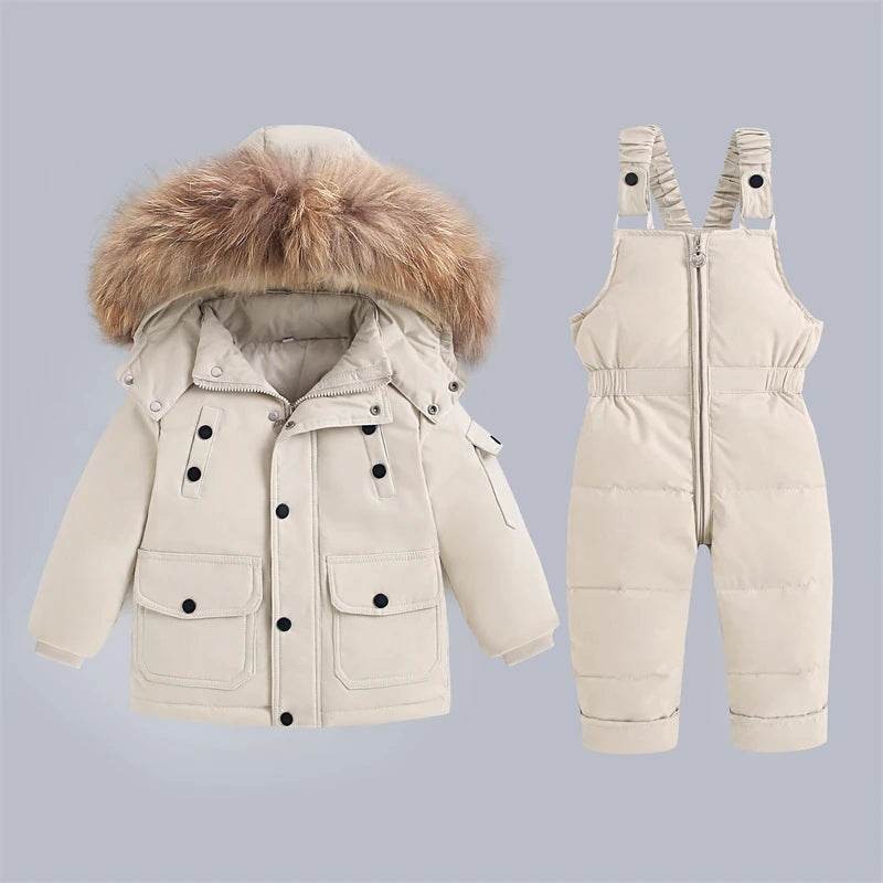 Extreme Warmth Kids Ski Suit Set Real Fur Collar Unisex - ToylandEU