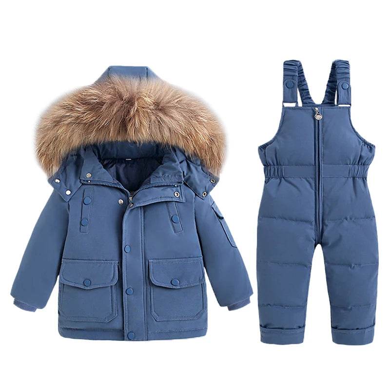 Extreme Warmth Kids Ski Suit Set Real Fur Collar Unisex - ToylandEU