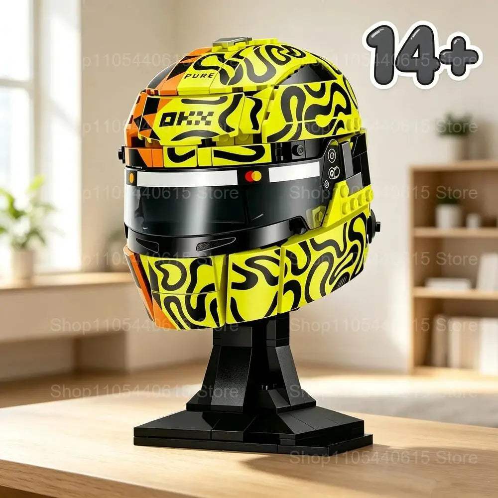F1 Racing Helmet Building Blocks | Yellow Red Finish | Toylandeu™