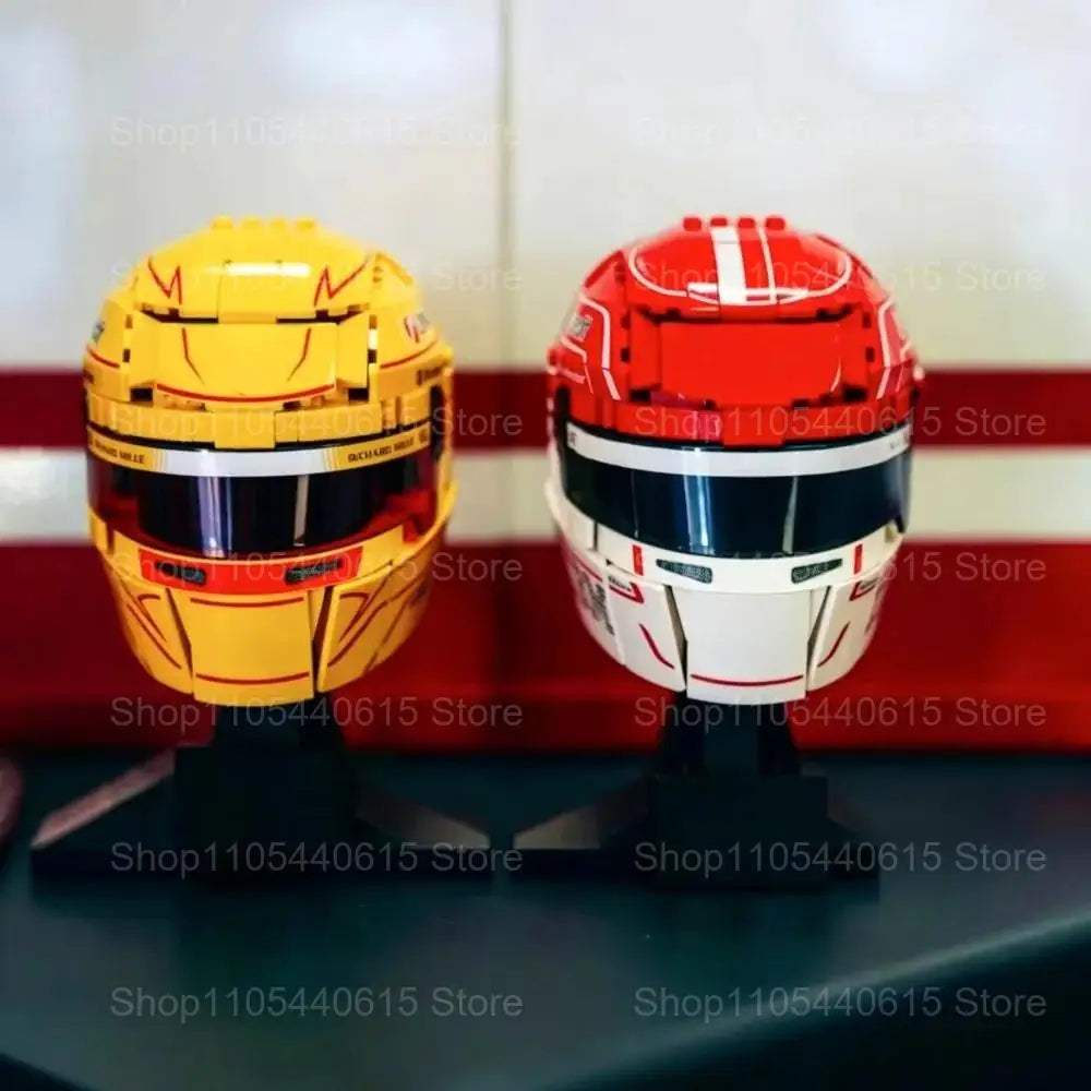 F1 Racing Helmet Building Blocks | Yellow Red Finish | Toylandeu™