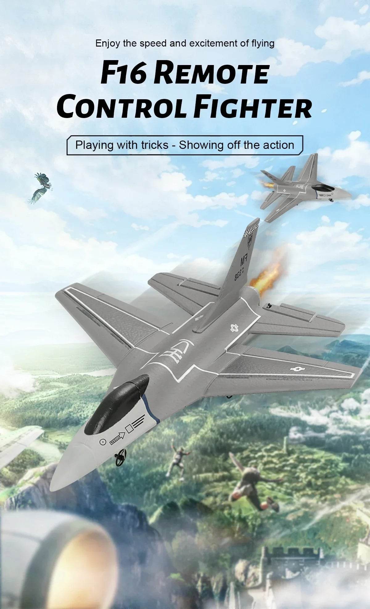 F16 RC Fighter Plane 3CH EPP Foam 2.4G Remote Control Airplane - ToylandEU