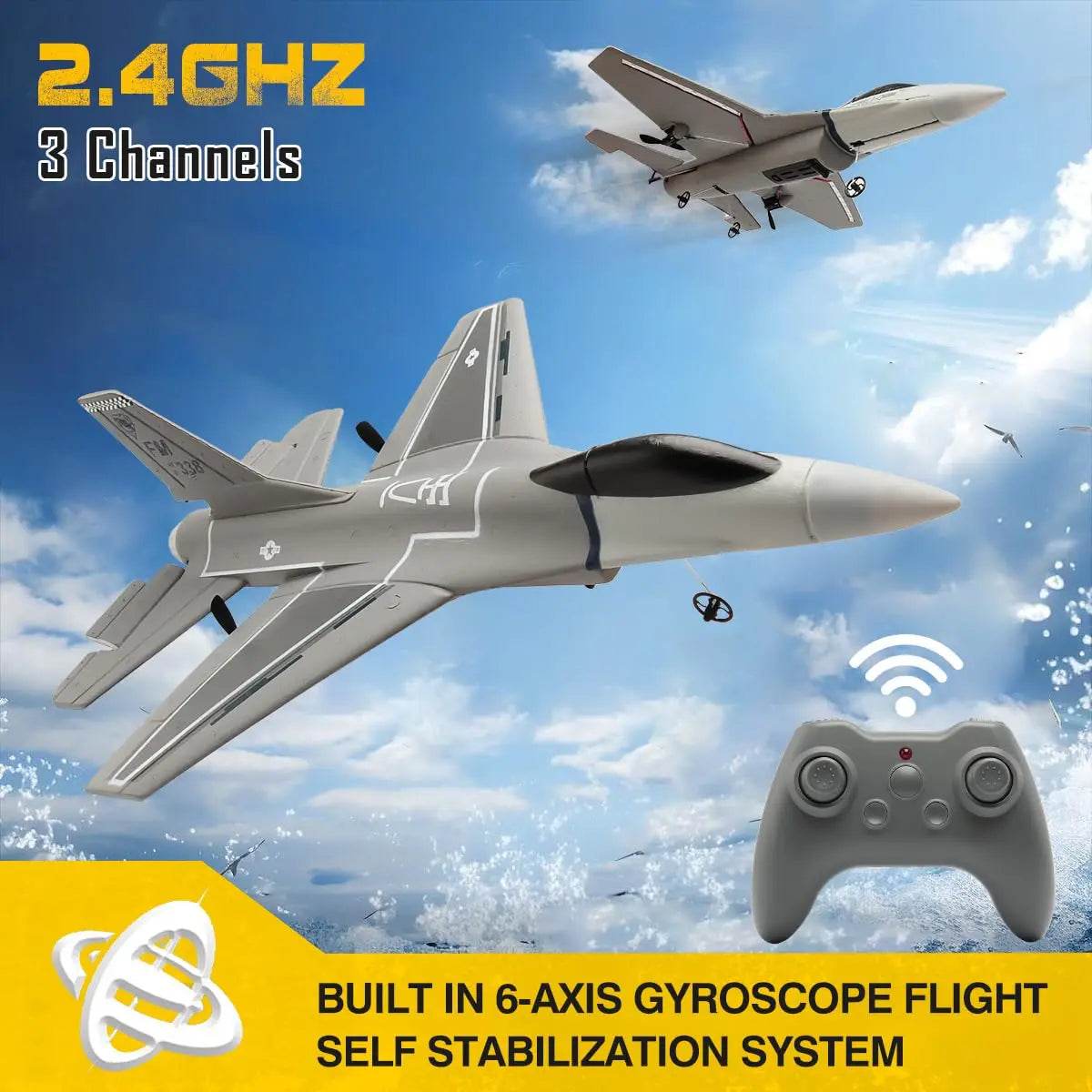 F16 RC Plane 3 Channel 6-Axis Gyro 2.4GHz Radio Controlled Glider - ToylandEU