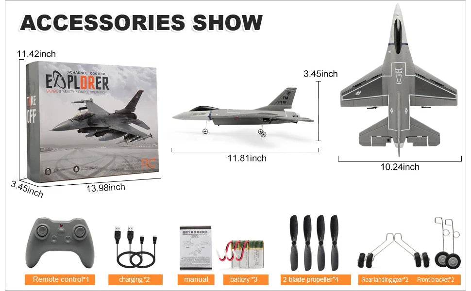 F16 RC Plane 3 Channel 6-Axis Gyro 2.4GHz Radio Controlled Glider - ToylandEU
