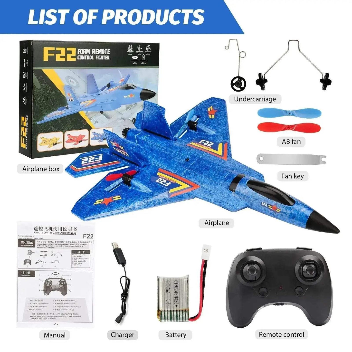  F22 Raptor RC Plane 2.4G 2CH With LED Lights For Kids -  ToylandEU™
