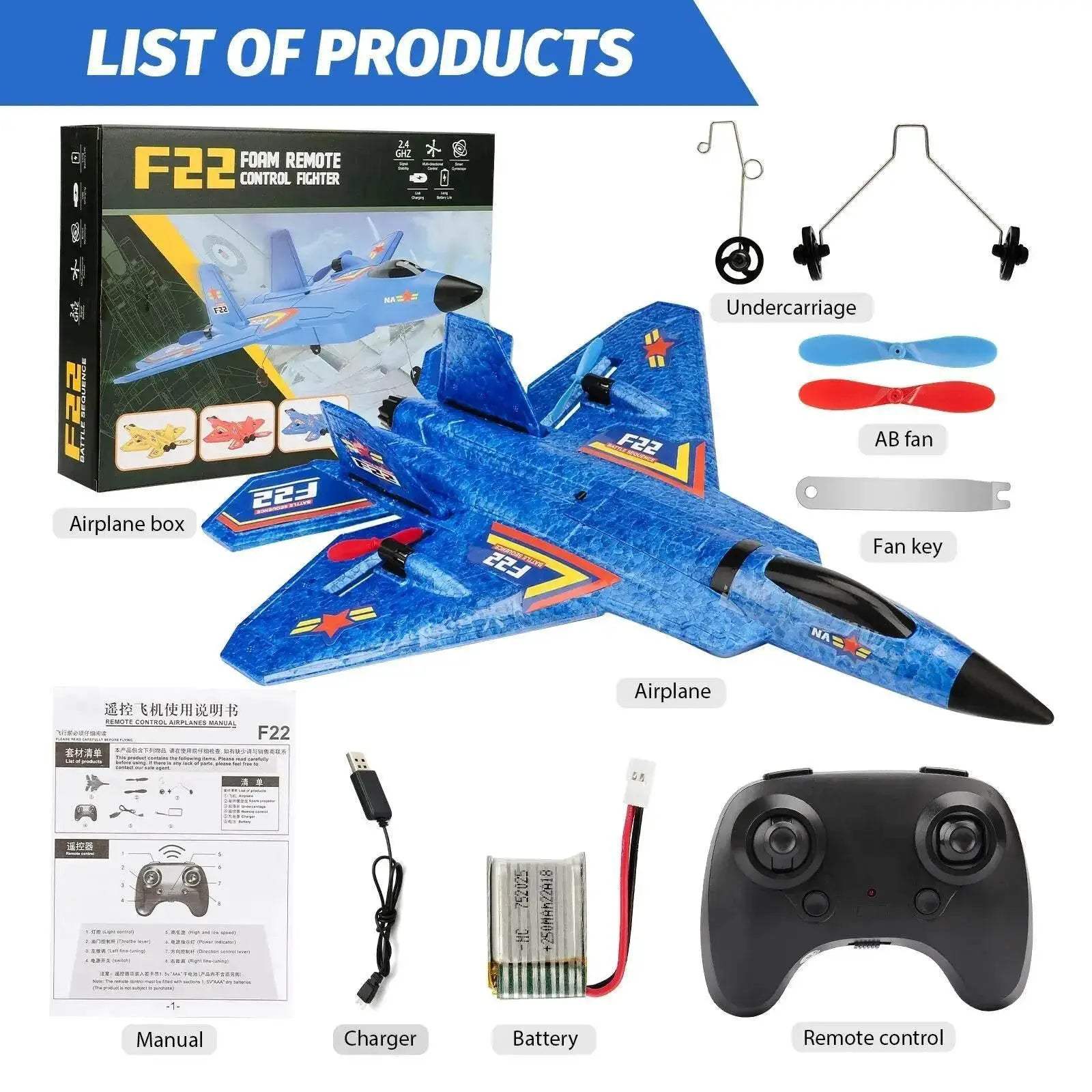  F22 Raptor RC Plane 2.4G 2CH With LED Lights For Kids -  ToylandEU™