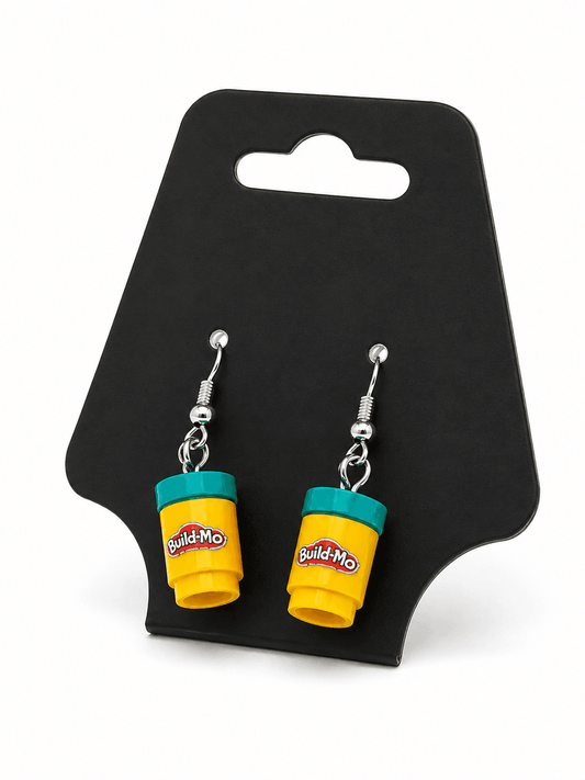 Earrings | Lego Bricks Build Mo Style | Yellow Container Pink Lid