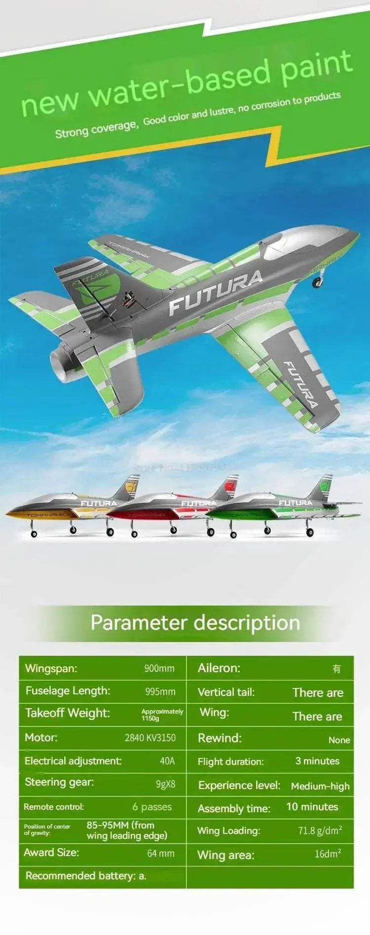 FMS RC Airplane 64mm Futura Tomahawk EDF Jet PNP Model - ToylandEU