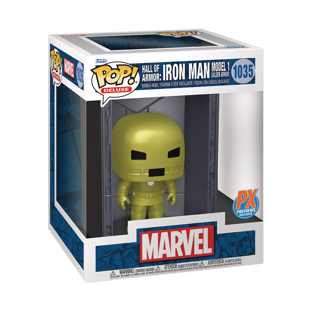 Exclusives | Funko POP Deluxe Iron Man Hall of Armor | Model 1 Golden Armor | PX Exclusive