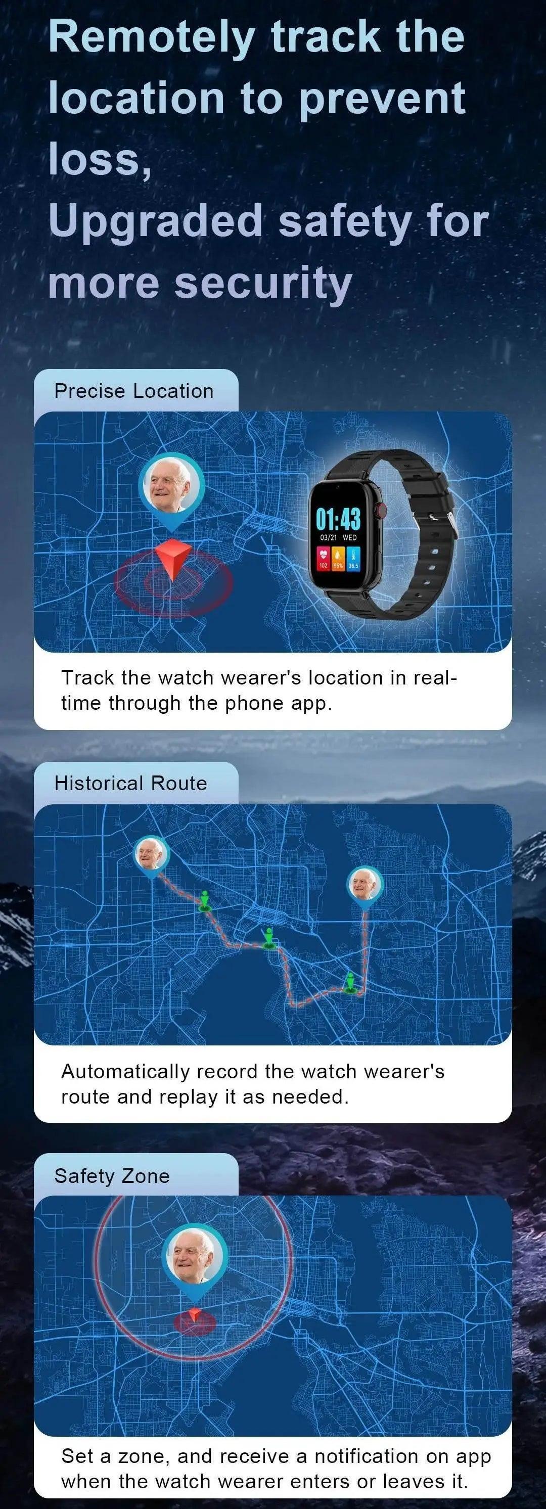  Fall Detection Watch SOS Watch GPS 4G for Seniors D1 -  ToylandEU™