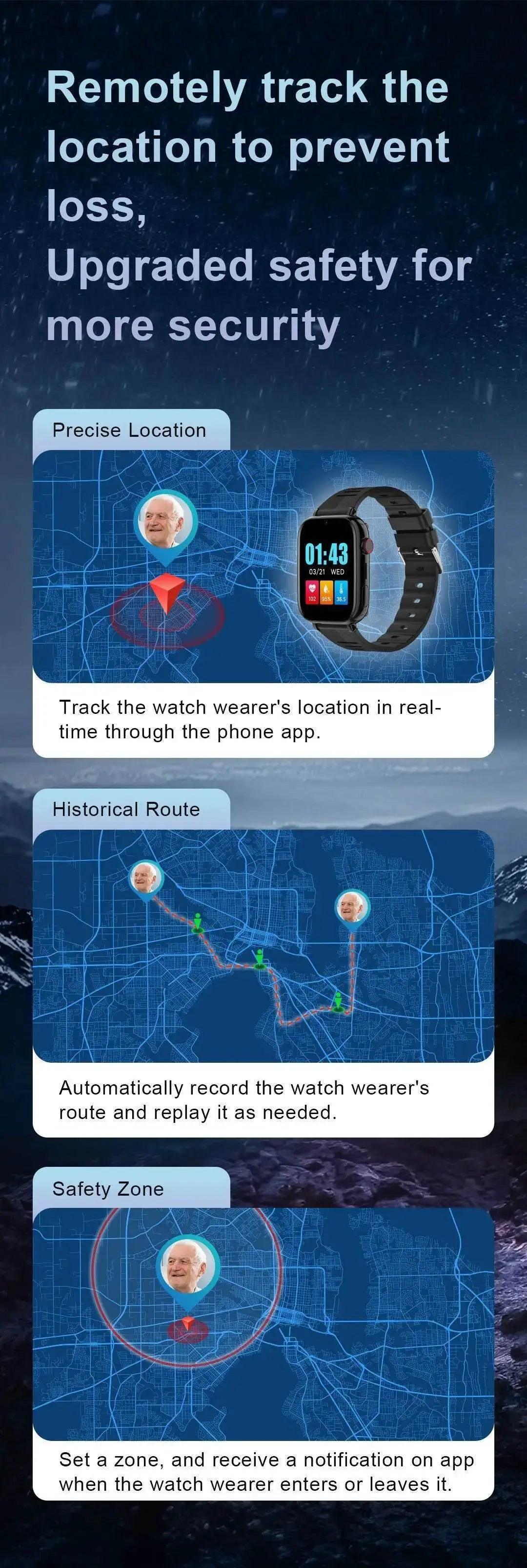  Fall Detection Watch SOS Watch GPS 4G for Seniors D1 -  ToylandEU™
