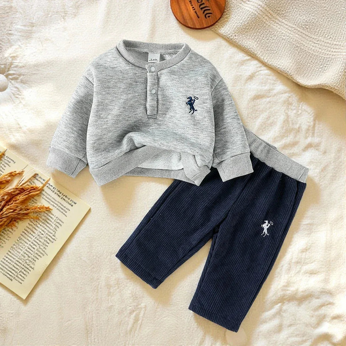 Fall Winter 1-3Y Baby Boys Hoodie And Sweatpants Set 100% Polyester Flannel - ToylandEU