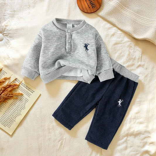 Fall Winter 1-3Y Baby Boys Hoodie And Sweatpants Set 100% Polyester Flannel - ToylandEU