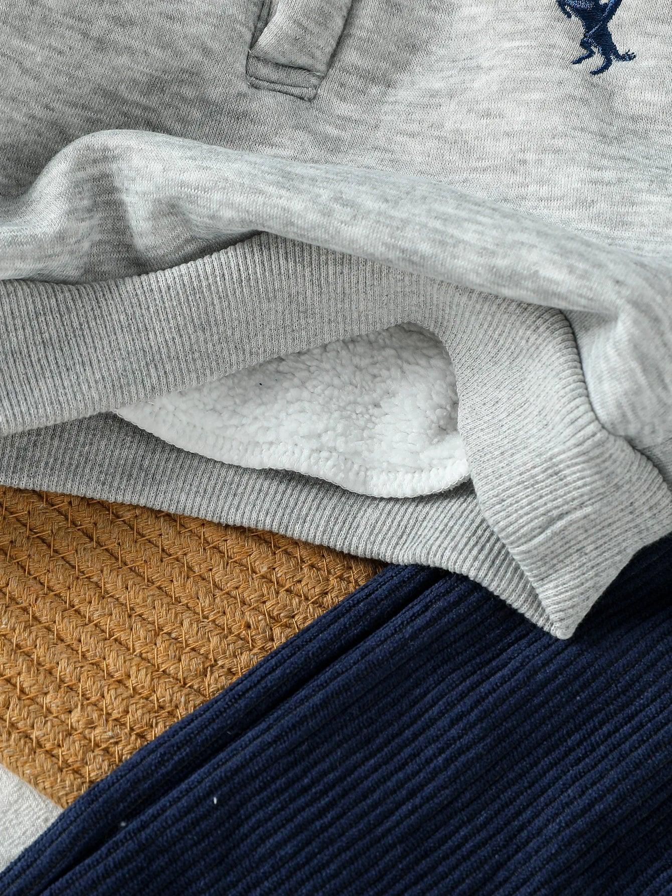 Fall Winter 1-3Y Baby Boys Hoodie And Sweatpants Set 100% Polyester Flannel - ToylandEU