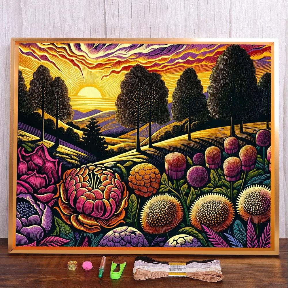 Fantasy-Landschaft bedruckter Stoff 11CT Kreuzstich-Stickerei Komplettset Handarbeit Hobby Handwerk Nähgarn gestempelt Großhandel - ToylandEU