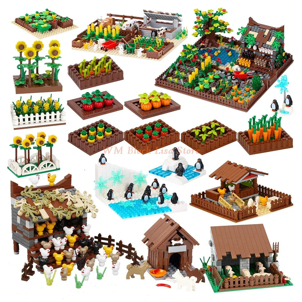 Farm Building Blocks Set With Flower And Animal Figures - ToylandEU
