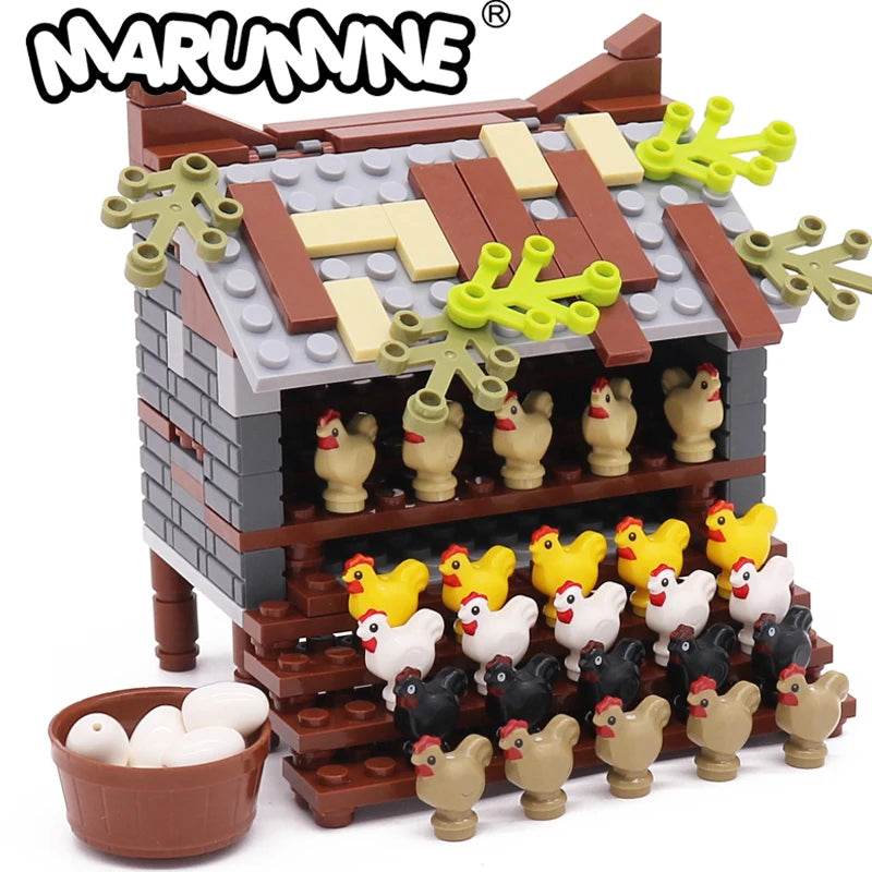 Farmyard Fun: Marumine Brick Animal Farm Chicken Shed Kit - ToylandEU