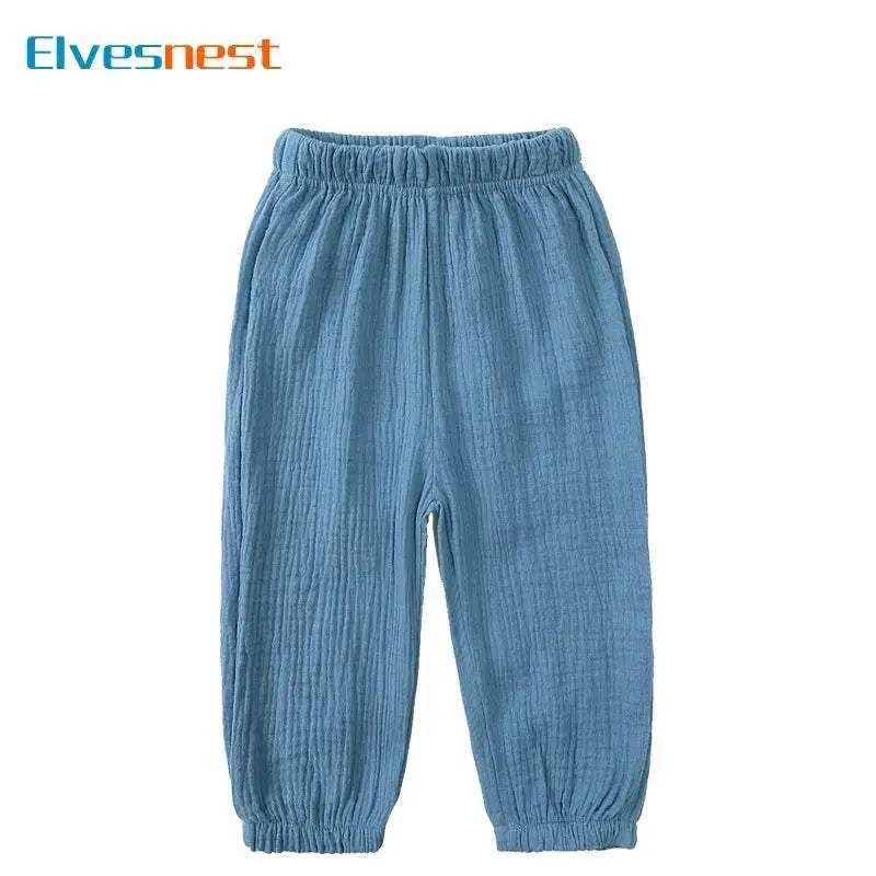 Fashion Solid Color Kids Pants Color Linen Elastic Waist - ToylandEU