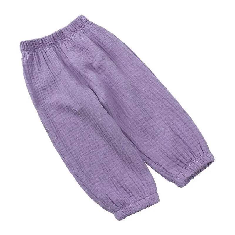 Fashion Solid Color Kids Pants Color Linen Elastic Waist - ToylandEU