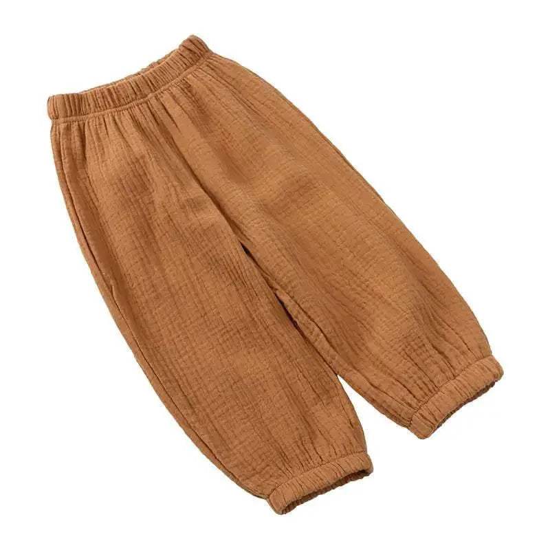 Fashion Solid Color Kids Pants Color Linen Elastic Waist - ToylandEU