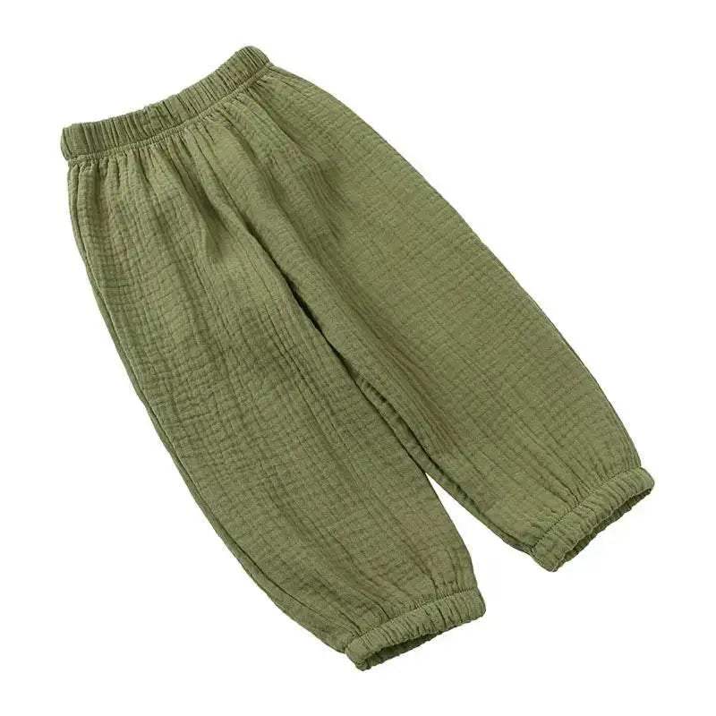 Fashion Solid Color Kids Pants Color Linen Elastic Waist - ToylandEU