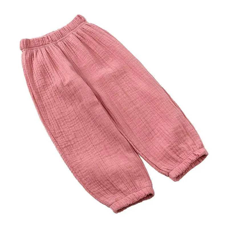 Fashion Solid Color Kids Pants Color Linen Elastic Waist - ToylandEU