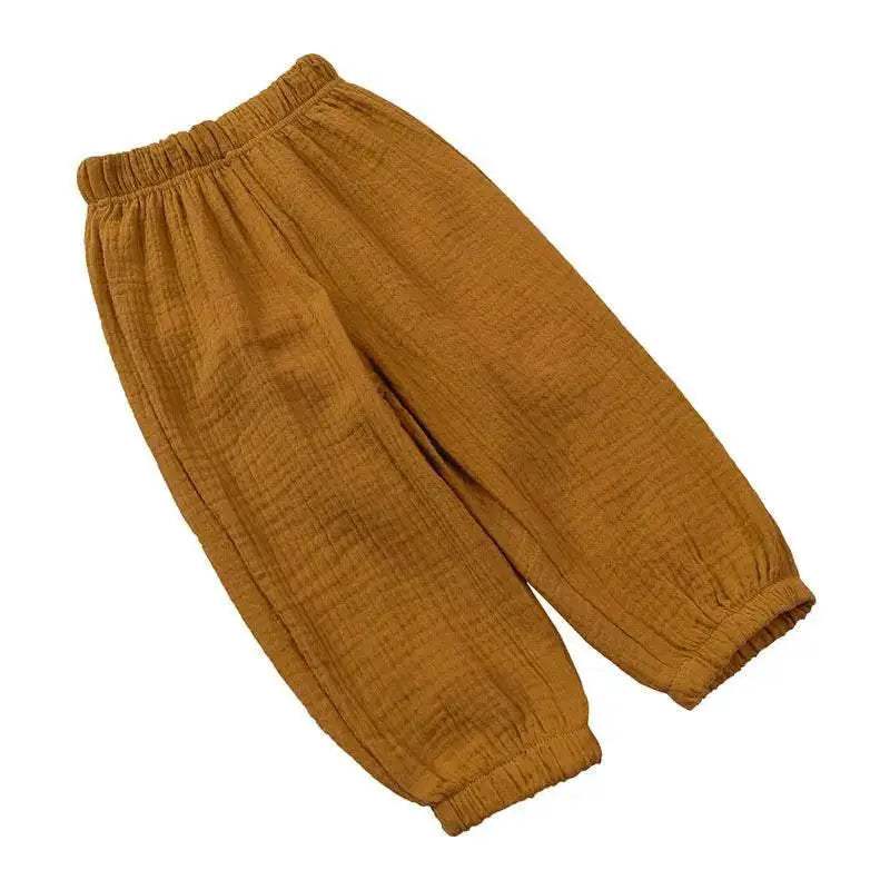 Fashion Solid Color Kids Pants Color Linen Elastic Waist - ToylandEU