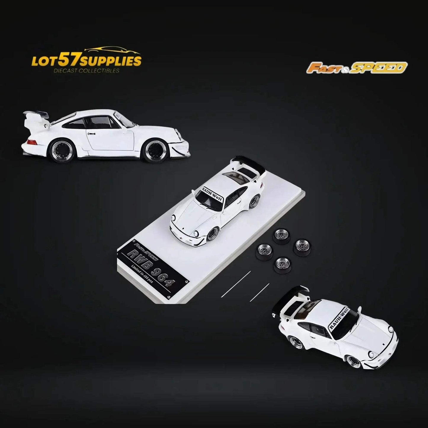 Fast Speed Porsche 964 RWB Widebody DREAMCATCHER GT Version Rear Wing in White 1:64 - ToylandEU