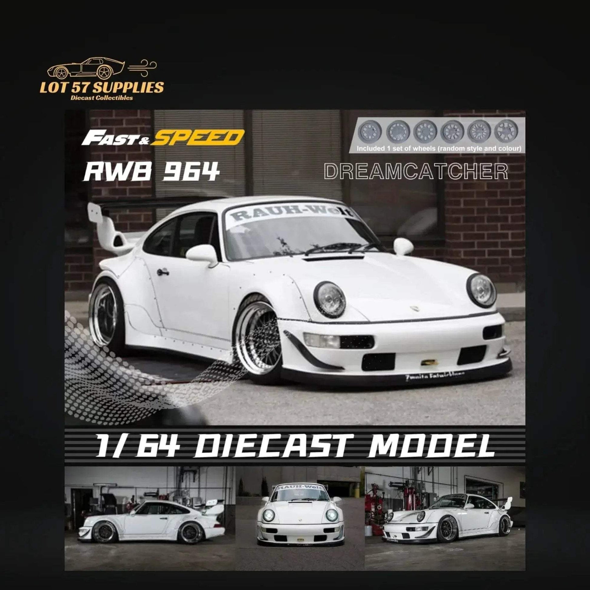 Fast Speed Porsche 964 RWB Widebody DREAMCATCHER GT Version Rear Wing in White 1:64 - ToylandEU