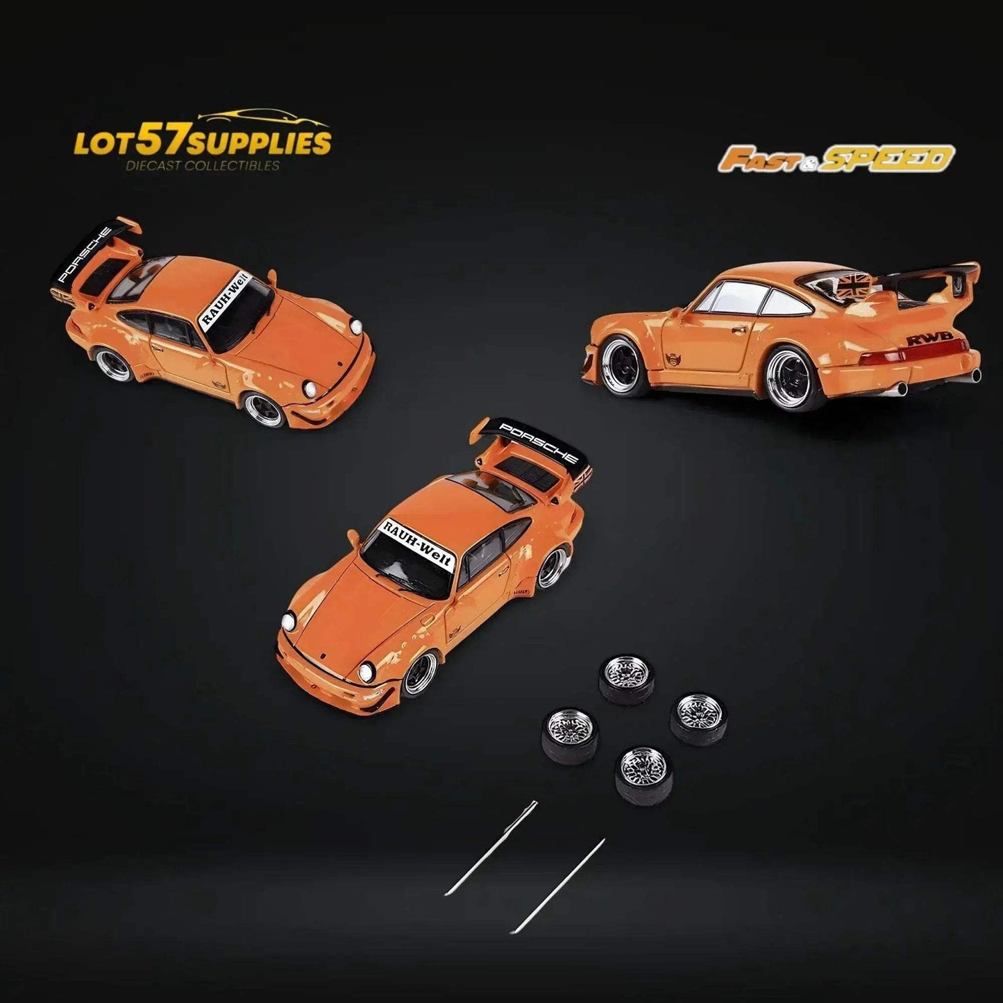 Fast Speed Porsche 964 RWB Widebody HIBIKI GT Version Rear Wing in Orange 1:64 - ToylandEU