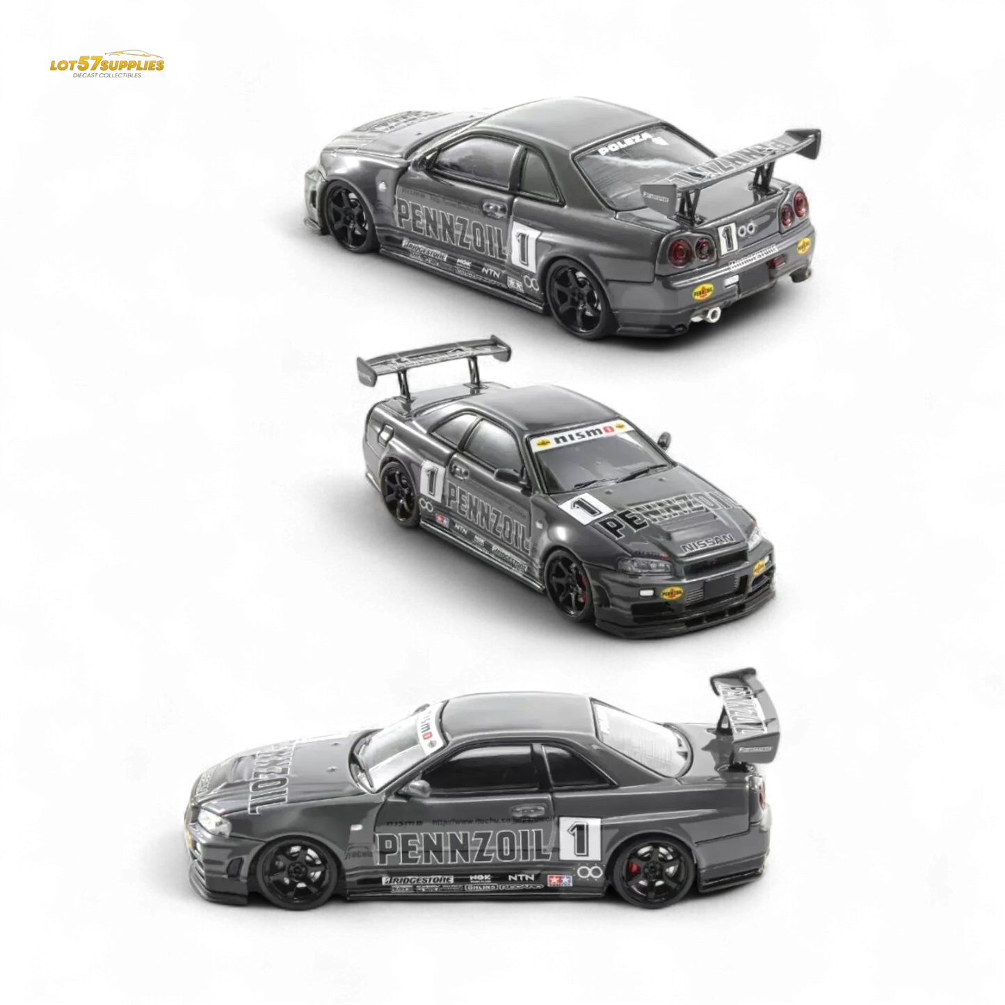 Fast Speed FS 1:64 Skyline GT-R R34 Nismo Z-Tune Pennzoil #1 – Grey (Foshan AIT Exhibition Edition) - ToylandEU