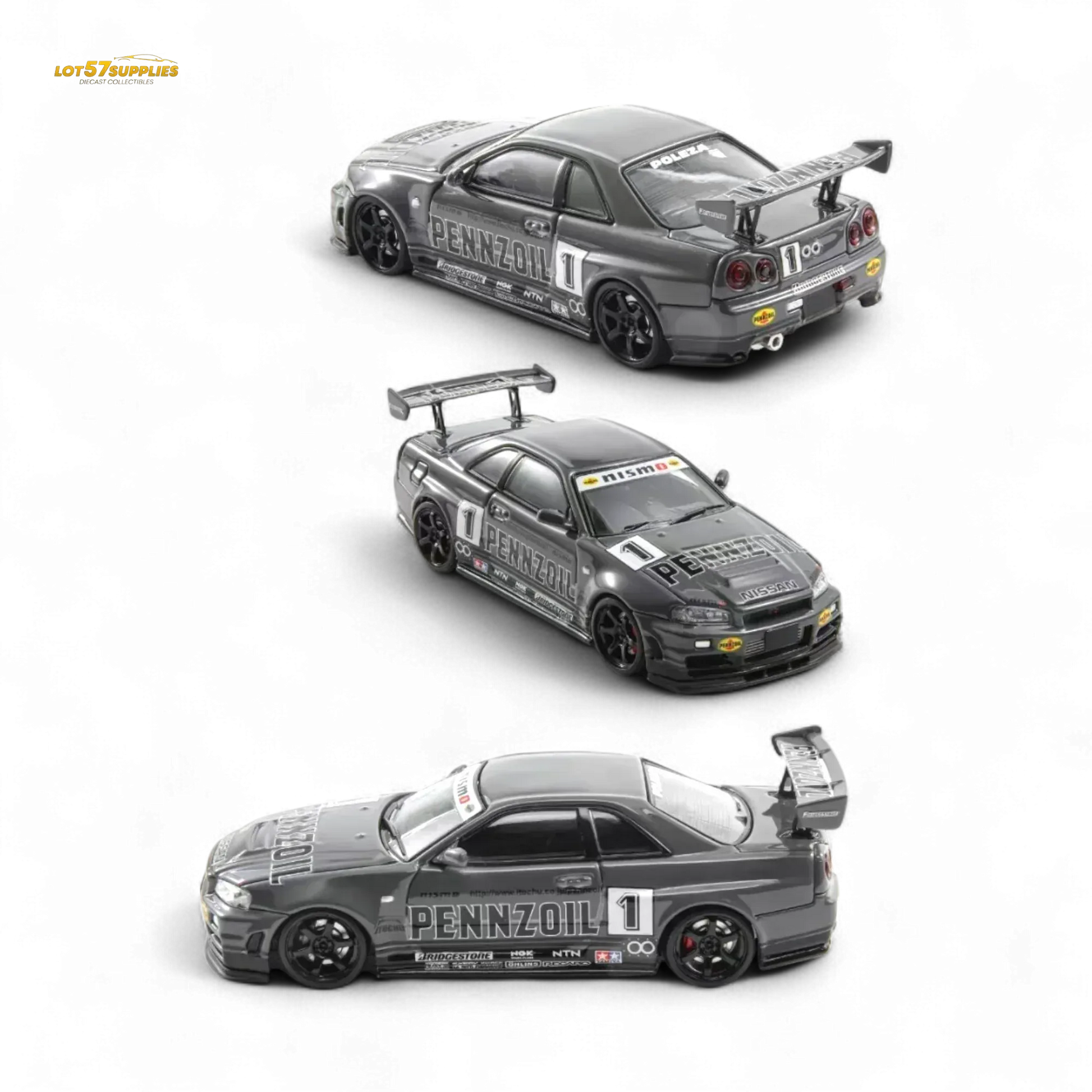 Fast Speed FS 1:64 Skyline GT-R R34 Nismo Z-Tune Pennzoil #1 – Grey (Foshan AIT Exhibition Edition) - ToylandEU