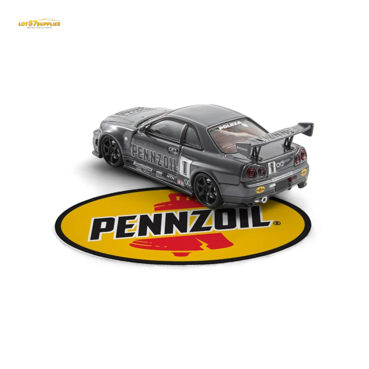 Fast Speed FS 1:64 Skyline GT-R R34 Nismo Z-Tune Pennzoil #1 – Grey (Foshan AIT Exhibition Edition) - ToylandEU