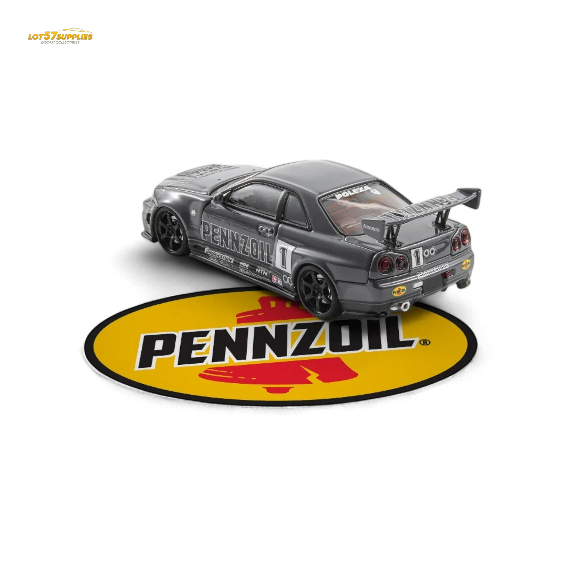 Fast Speed FS 1:64 Skyline GT-R R34 Nismo Z-Tune Pennzoil #1 – Grey (Foshan AIT Exhibition Edition) - ToylandEU