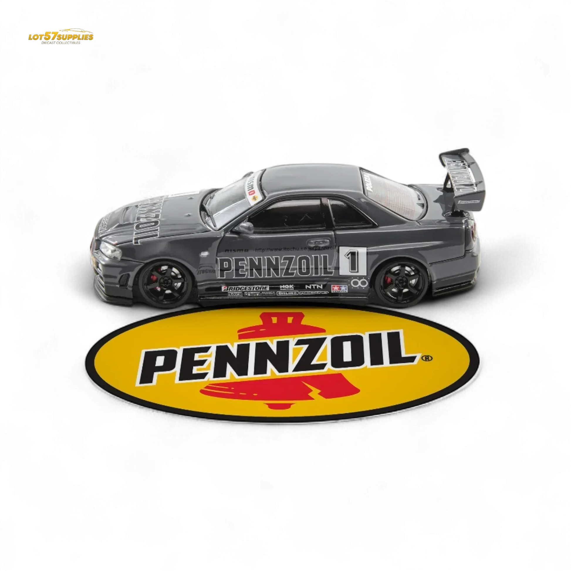 Fast Speed FS 1:64 Skyline GT-R R34 Nismo Z-Tune Pennzoil #1 – Grey (Foshan AIT Exhibition Edition) - ToylandEU