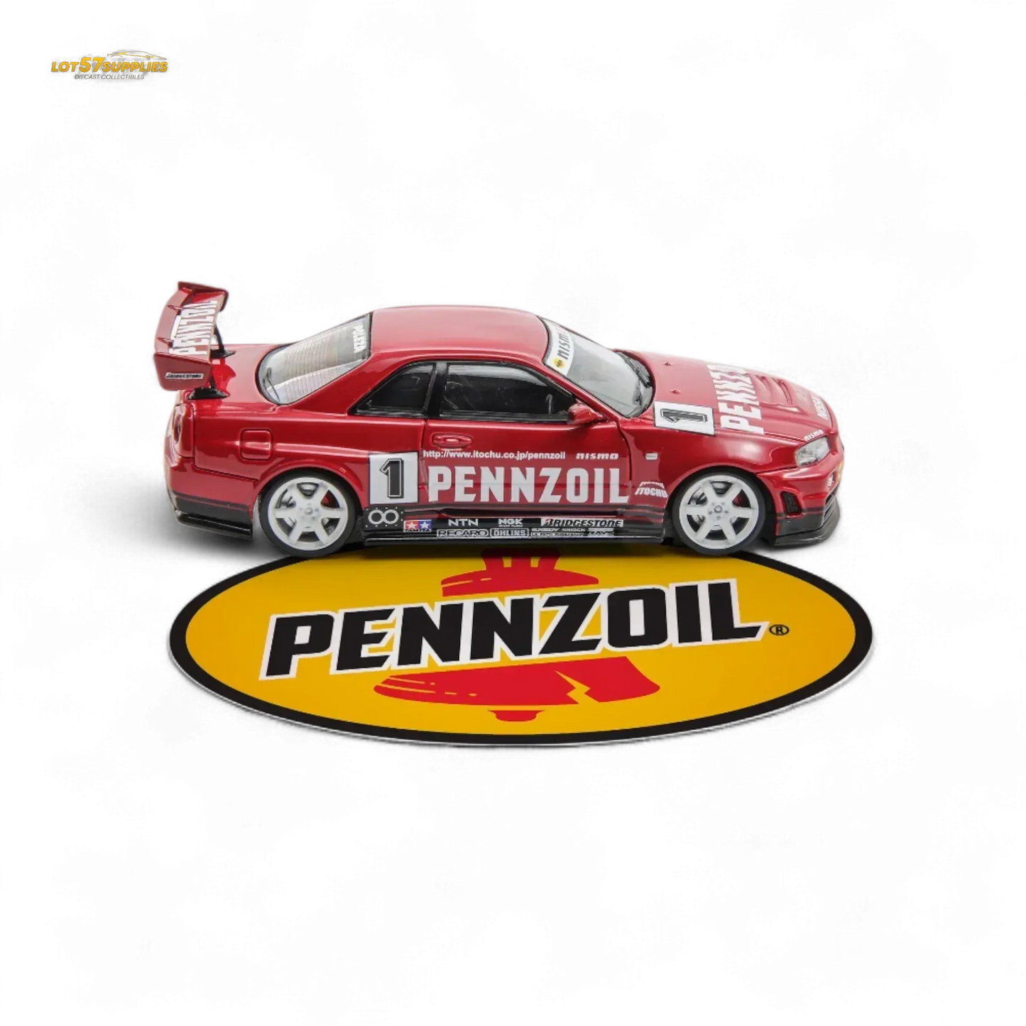 Fast Speed FS 1:64 Skyline GT-R R34 Nismo Z-Tune Pennzoil #1 – Red (Foshan AIT Exhibition Edition) - ToylandEU
