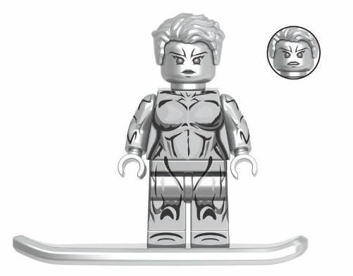 Female Silver Surfer Custom Figure In ABS Plastic, Standard Figure Size, Lego Compatible, Metallic Silver Finish - ToylandEU
