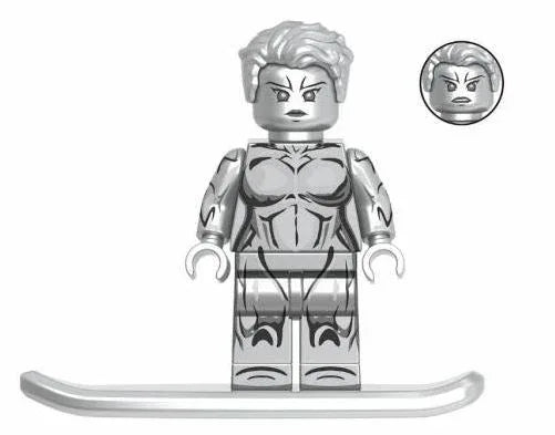 Female Silver Surfer Custom Figure In ABS Plastic, Standard Figure Size, Lego Compatible, Metallic Silver Finish - ToylandEU