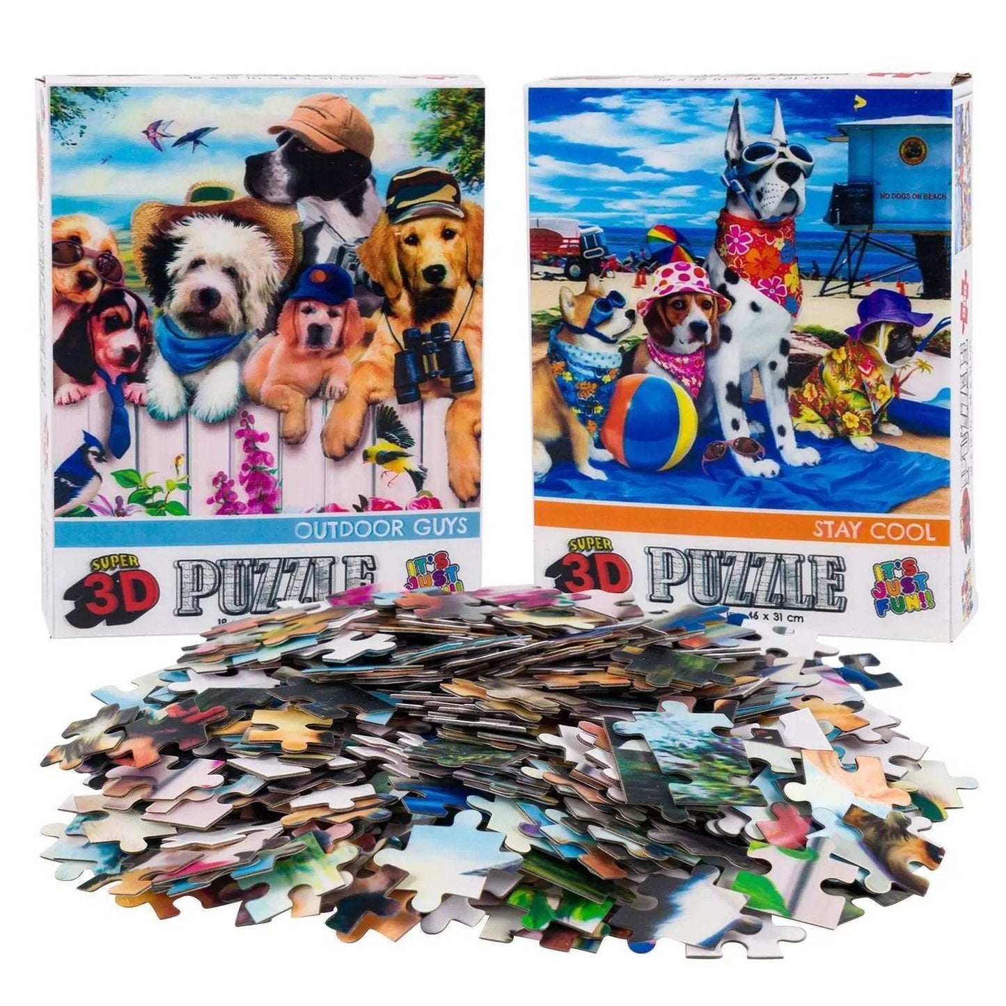 Fence Dogs & Beach Dogs Set of 2 300 Piece Lenticular Jigsaw Puzzles Prime 3D - Puzzle Merchant