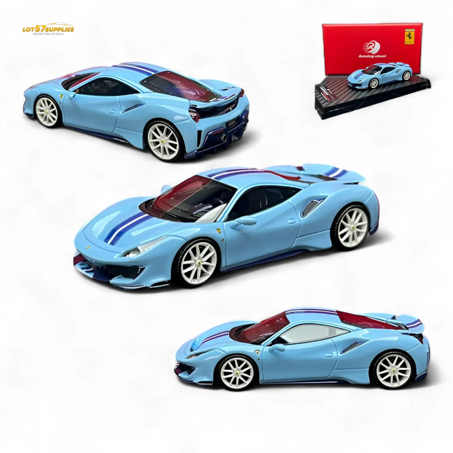 Ferrari 488 Pista Scale Model Car 1:64 Blue Limited Edition - ToylandEU