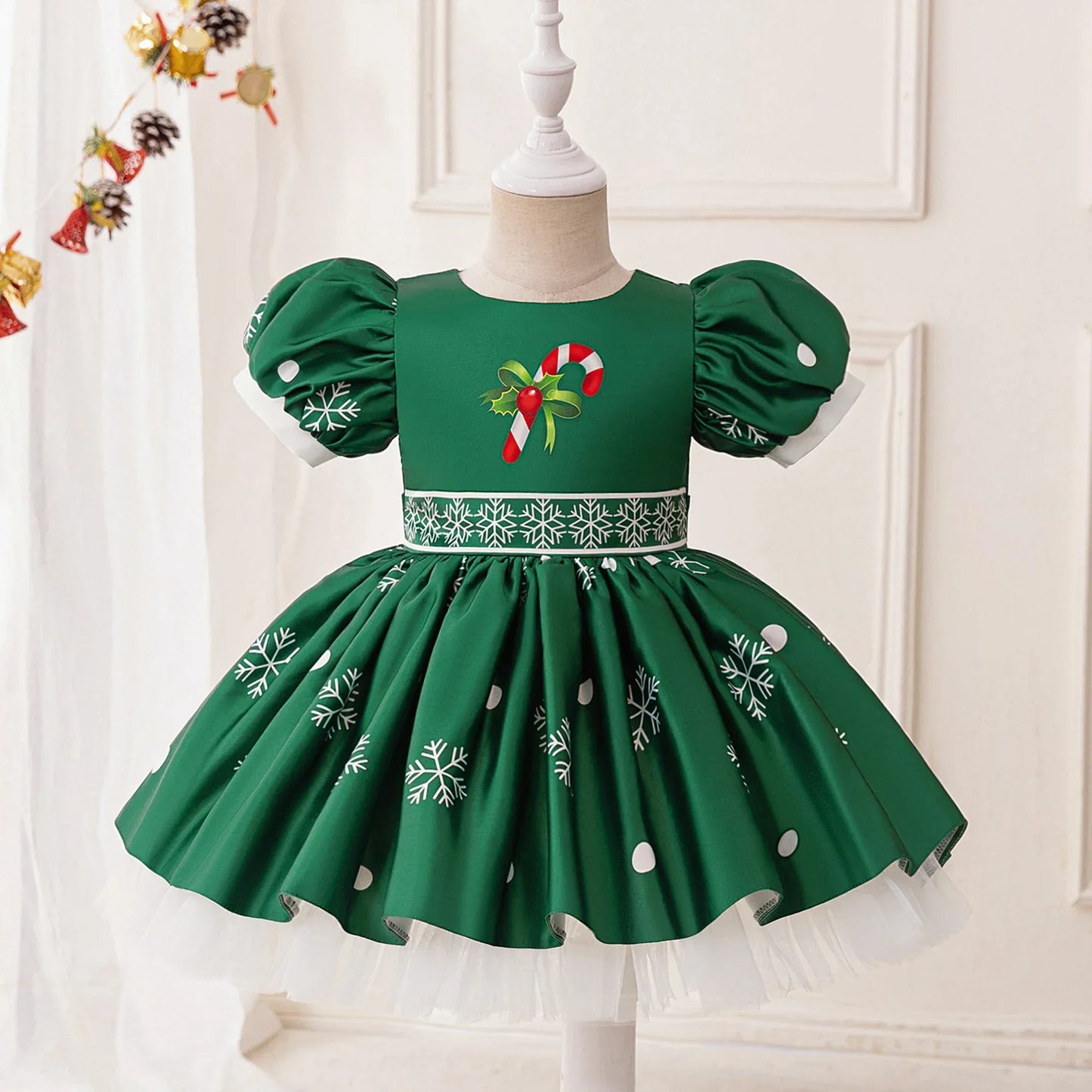 Festive Baby Girls Costume Dress Deer Themed Green Bow For Christmas Party - ToylandEU