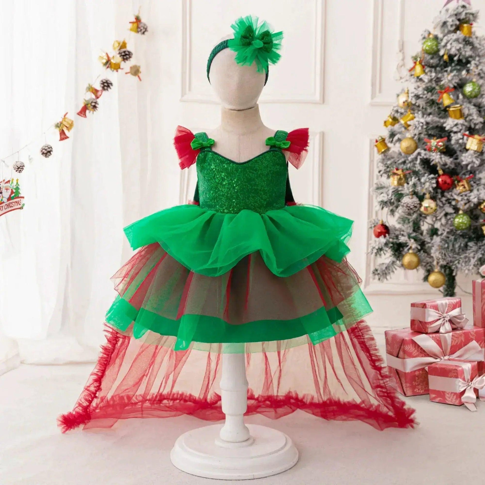  Festive Baby Girls Costume Green Bow Dress Toyland EU -  ToylandEU™