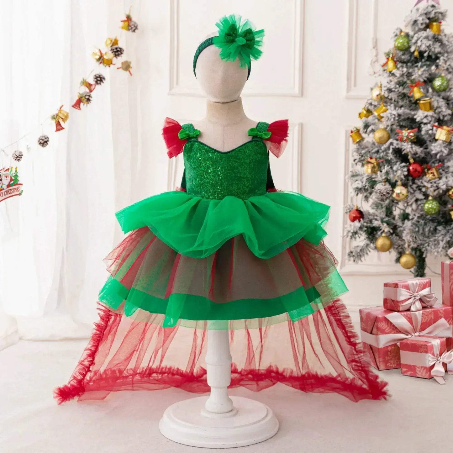  Festive Baby Girls Costume Green Bow Dress Toyland EU -  ToylandEU™